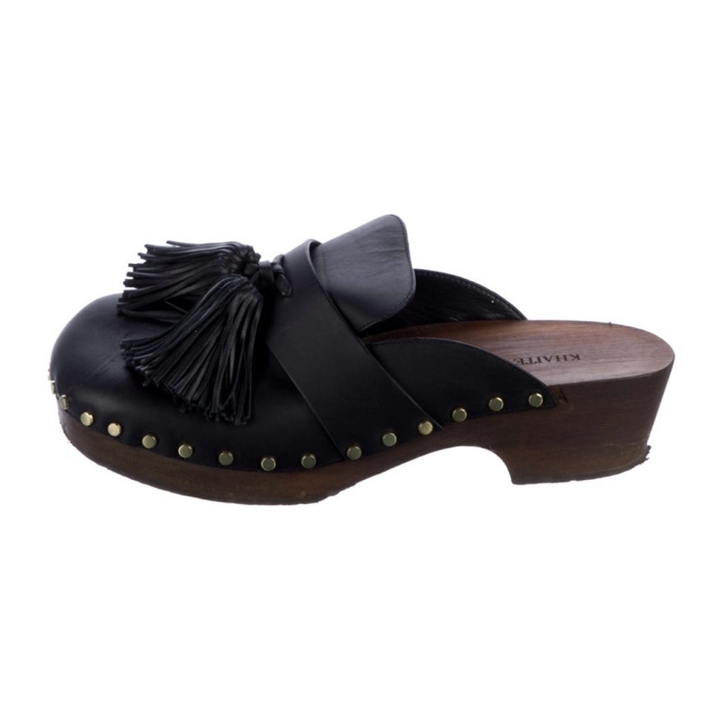 KHAITE Black Tassel Leather Mules